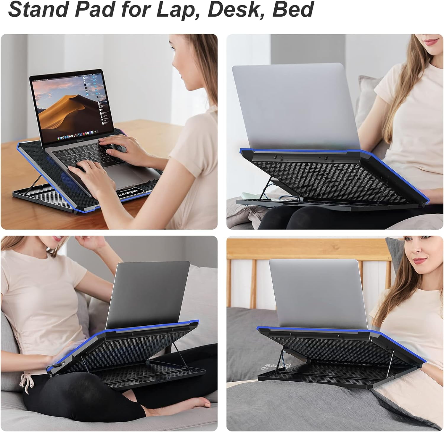 Laptop Cooling Pad with 6 Cooling Fan, Laptop Cooler Fan with No Lights, Cooling pad for Laptop 15-17 Inches, Notebook Cooler Stand with 9 Height Adjustable, Cooler Pad for Lap or Desk Use