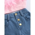 thumbnail image 6 of Qmyliery Toddler Girls Summer Clothes, Pink Sleeveless Feather Camisole + Denim Pants with Pockets, 6 of 8