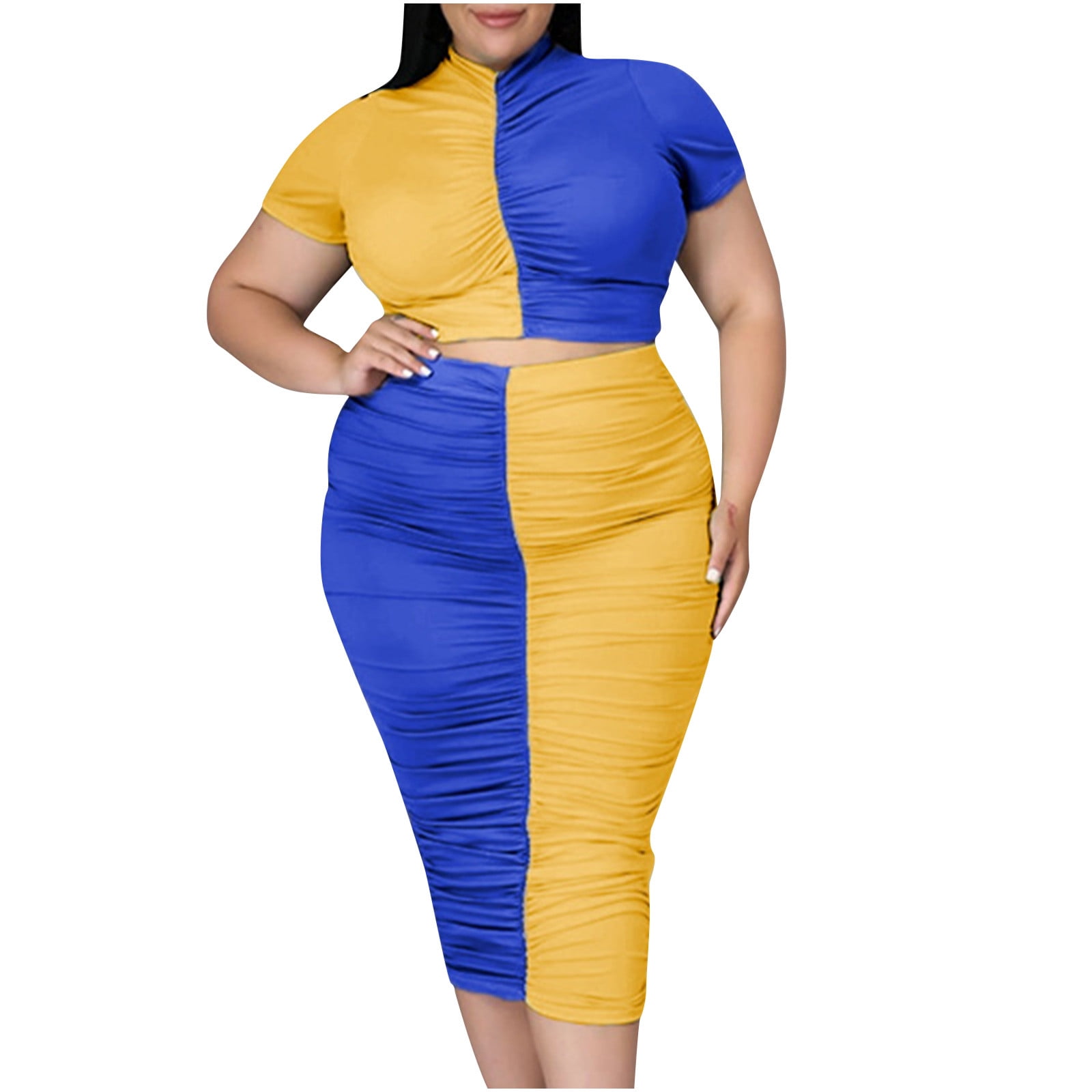 Reoriafee Plus Size 2 Piece Outfits For Women 80S Outfit Women'S Half  Turtleneck Round Neck Pullover Short Sleeve Two Piece Fashion Casual  Pleated Skirt Suit Blue Xxxxxl - Walmart.Com
