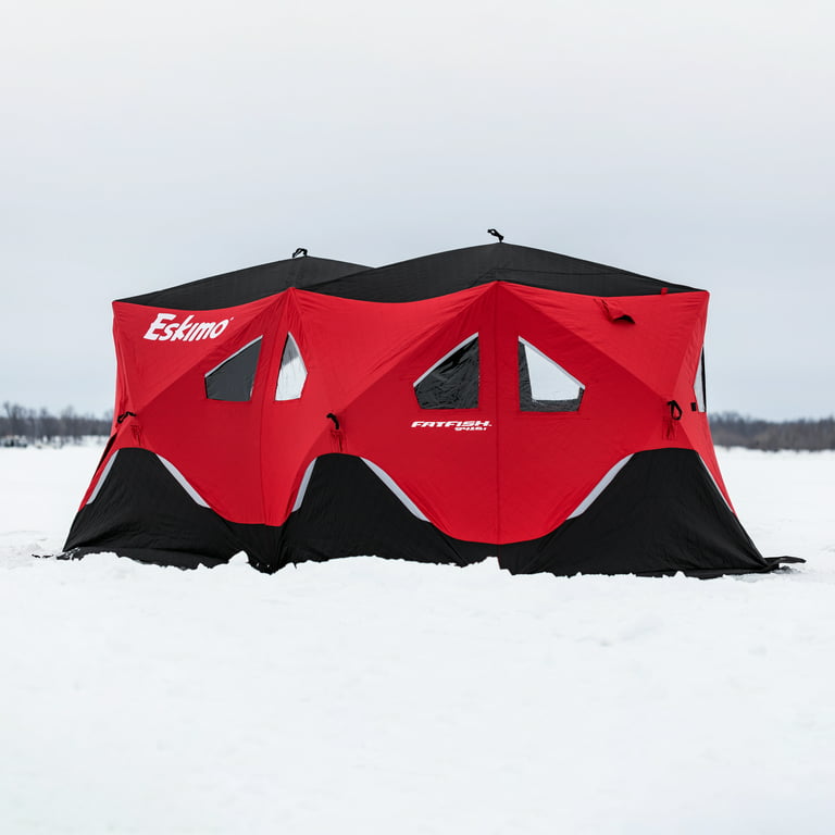 Eskimo Quickfish 6 Pop-Up Hub-Style Portable Ice Fishing Shelter, 68 Square  Feet of Fishable Area, 6 Person Shelter, red