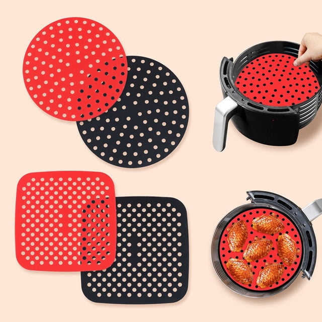 New Reusable Silicone Air Fryer Liner Mat Non-Stick Steamer Pad Baking Inner Liner Cooking Mat Kitchen Accessories Round Square9inch-Round-Black He Qiyong unisex