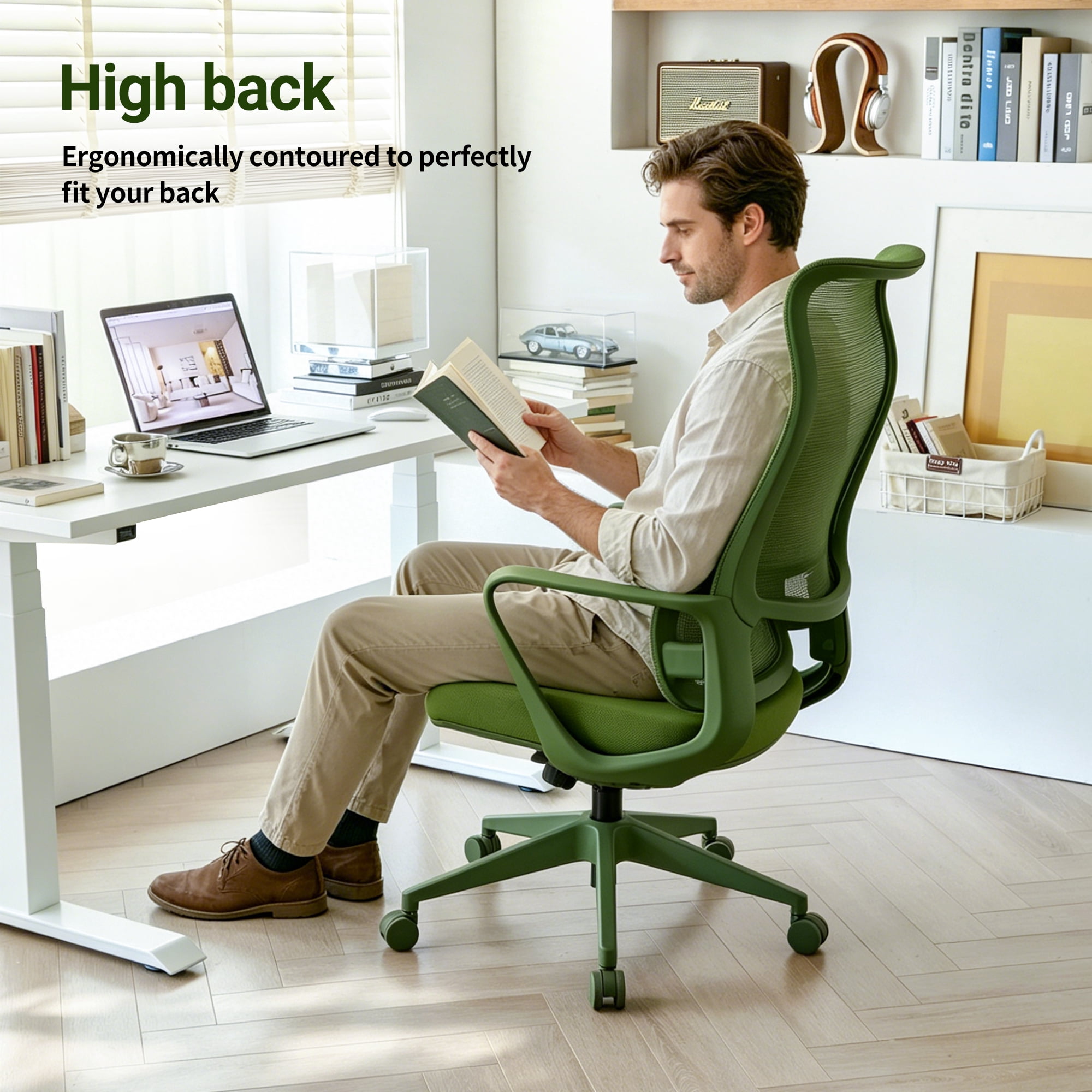 High Back Ergonomic Mesh Office Chair 350LBS,7-Level Adjustable Aluminum Lumbar Support,Fireproof Molded Foam Rocking Computer Desk Chair for Home Office
