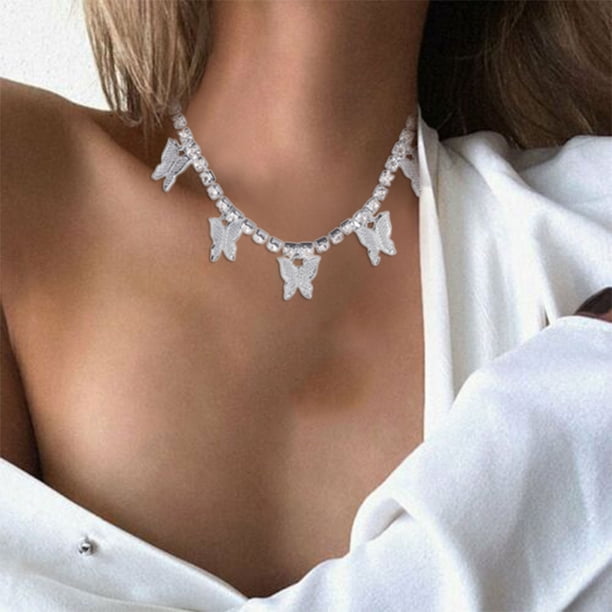 Fiudx Collar de Diamantes de Imitación, Llamativa Gargantilla de Cristal, Elegante Cadena Colgante, Accesorio de Moda Versátil, Ideal para Bodas, Fiestas y Discotecas, Regalo Ideal para Mujeres, Un A