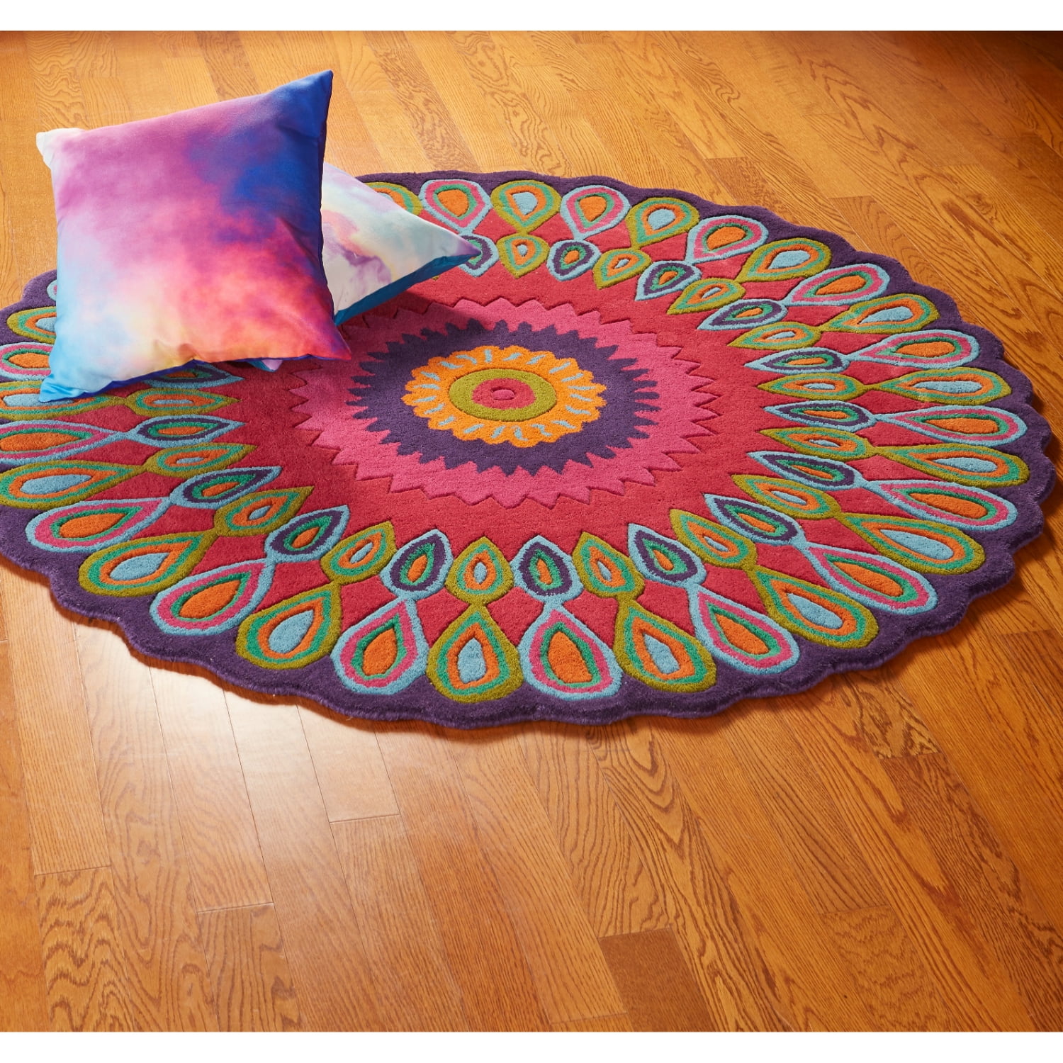 LR Home Wren 5' Round Pink Peacock Medallion Indoor Area Rug
