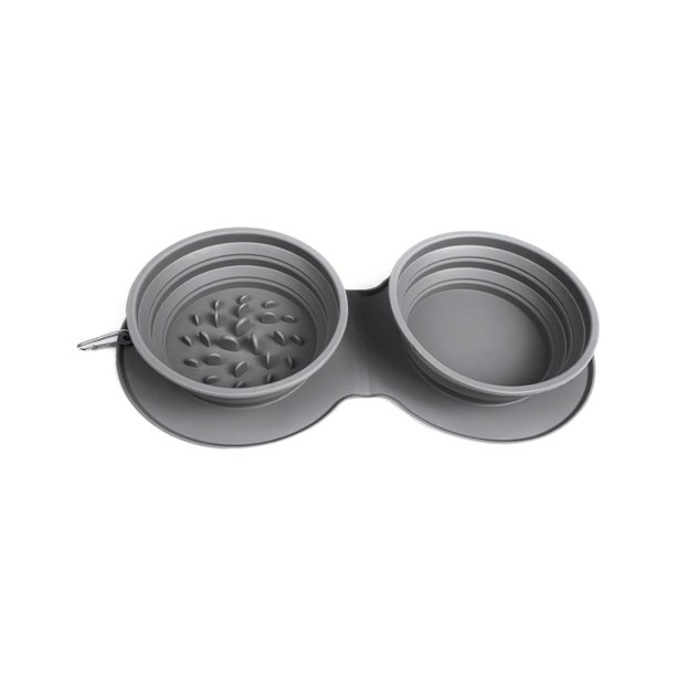Cuencos para perros, comedero de viaje plegable de silicona para mascotas, a prueba de asfixia y escupitajos, 2 cuencos combinados para comida para perros y gatos