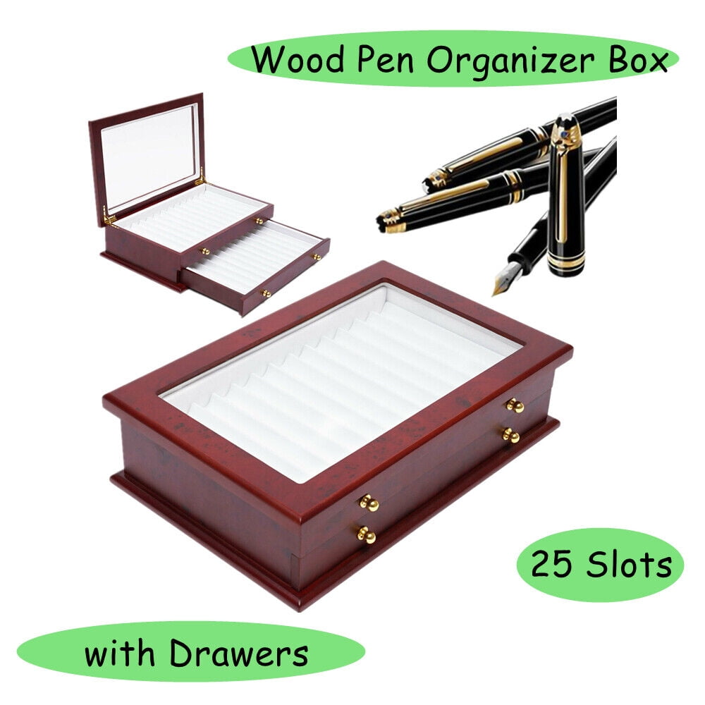2Tier Wood Fountain Pen Box 25 Slots Pen Storage Display Collect Case