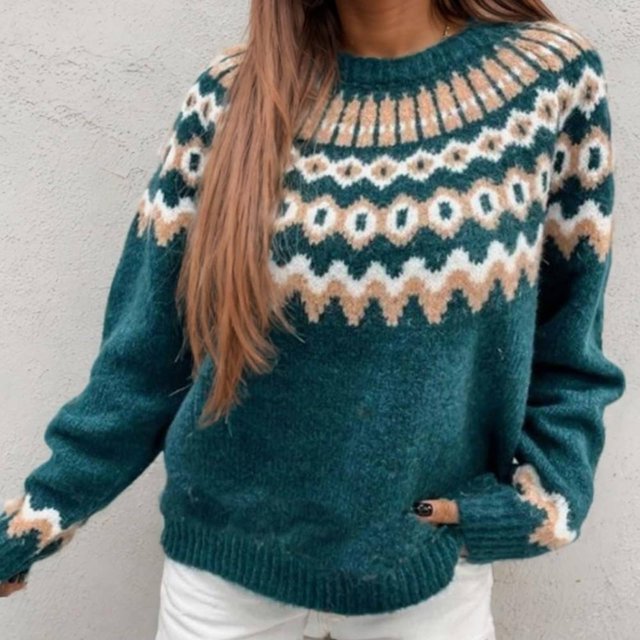 IMENGL Chandail Rétro en Tricot à Imprimé Île, Vert TG, Taille M-5TG