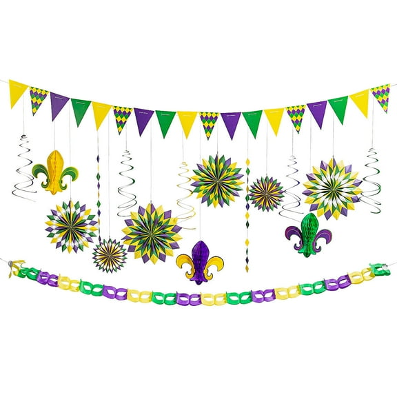 Festive Mardi Gras Party Mega Decorating Kit with Fleur-de-lis Designs - 19 pieces
