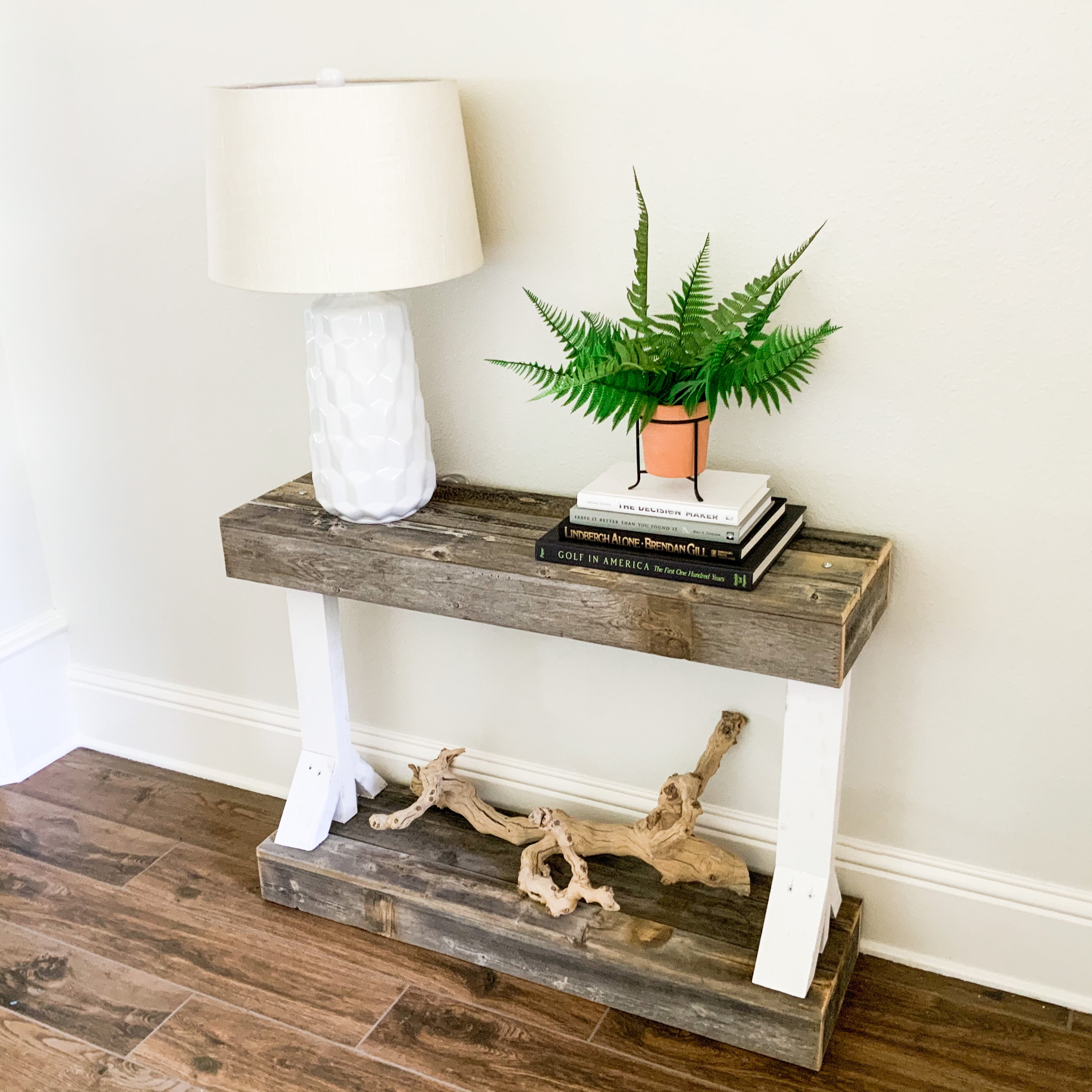 Woven Paths White Rustic Reclaimed Barb Console Table