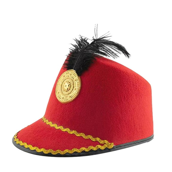 LIZUOJUN Carnival Cavalier Hat with Red White Marching Band Shako Hat Gold Trimmed Parade & Cosplay Costume Accessory Red One Size