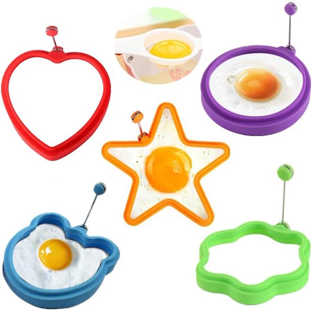 Juego de 5 aros para huevos, moldes para panqueques Silicona de calidad alimentaria para el desayuno Huevos fritos, tortillas caseras, frittatas y bollos Formas de cocina Flippy Forma de muffin