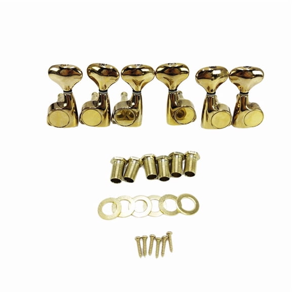6 Pcs Small Fish-Tail Button Sealed-Gear String Tuning Pegs Tuners Machine Heads for Acoustic Electric Guitar Gold