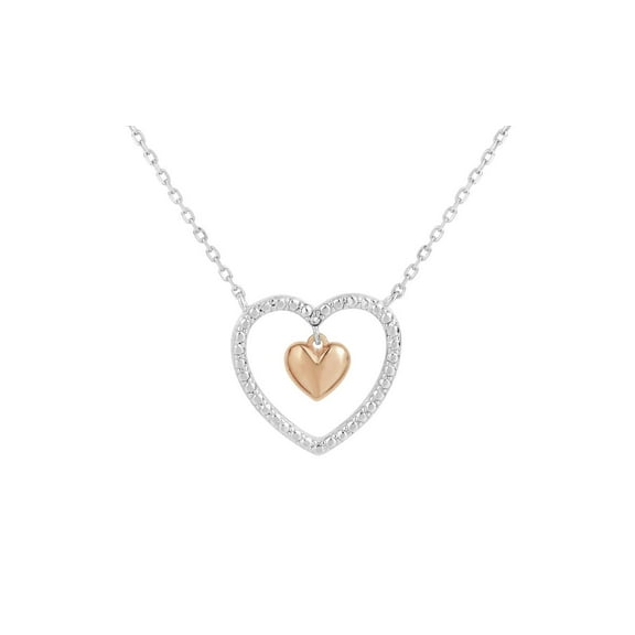 2Tone Sterling Silver Diamond Heart Necklace 18 Inch