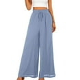 Blue Petite Wide Leg Pants For Women, Polyester Dress Pants For Women