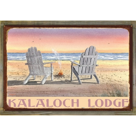 Pottery Barn Style Chair Kalaloch Lodge Adirondack Chairs On Beach Rustic Metal Print on Reclaimed Barn Wood by Dave Bartholet (24