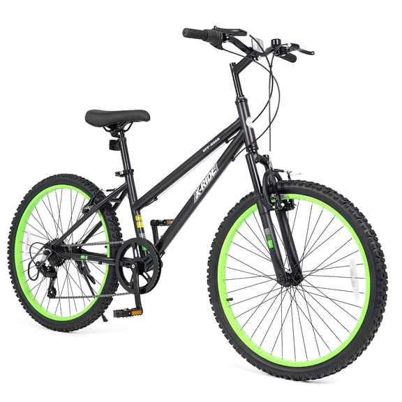 OLAKIDS Mountain Bike, 20 24 Inch Bicycle with 7 Speed Drivetrain Front Suspension Fork Dual V-brakes Kickstand for Teen Youth