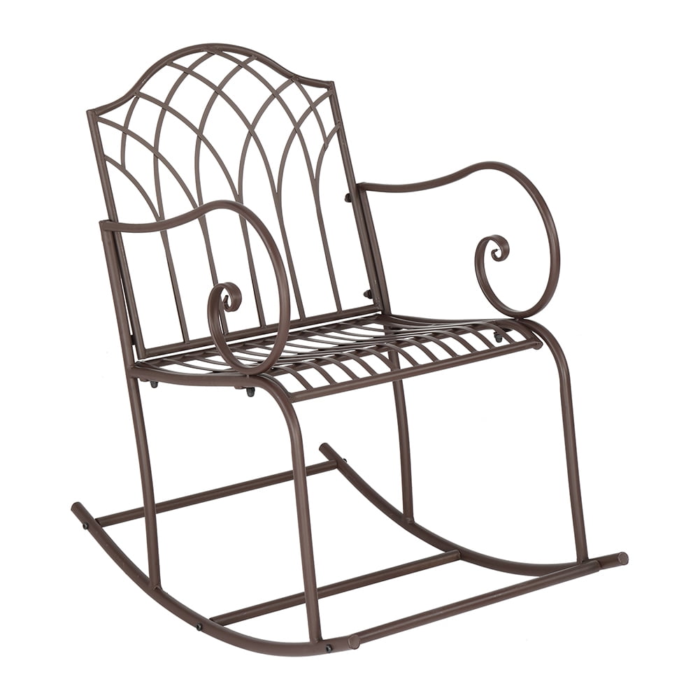 Private Jungle Patio Terrace Rocking Chair, Outdoor Metal Iron Leisure Rocking Chair, Brown Private Jungle Patio Terrace Rocking Chair, Outdoor Metal Iron Leisure Rocking Chair, Brown