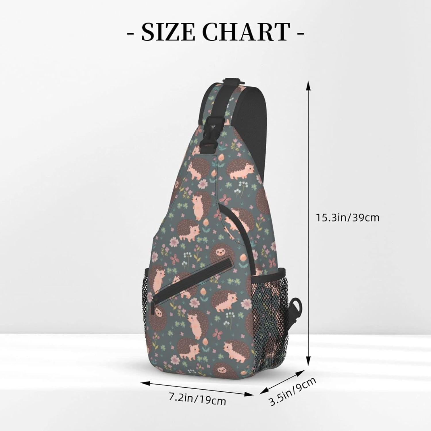 Cute Hedgehog and Flowers Pattern Sling Bag Crossbody Hiking Travel Chest Bags Backpack Shoulder Daypack for Women Men