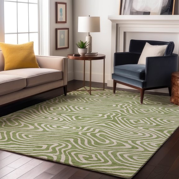 Addison Rugs Mayfield Premium Machine Washable Transitional Swirls Aloe Rectangle Rug, 5' x 7'6"