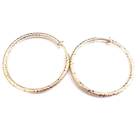 Clip-on Earrings Frosted Matte Gold Tone 2 inch Hoop Earrings Hypo-Allergenic