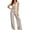 01 Khaki, variant on Women's Striped Linen 2 Piece Outfits, Laceup Tie Front V Neck Peplum Tank Top & Wide Leg Pants Beach Vacation Sets