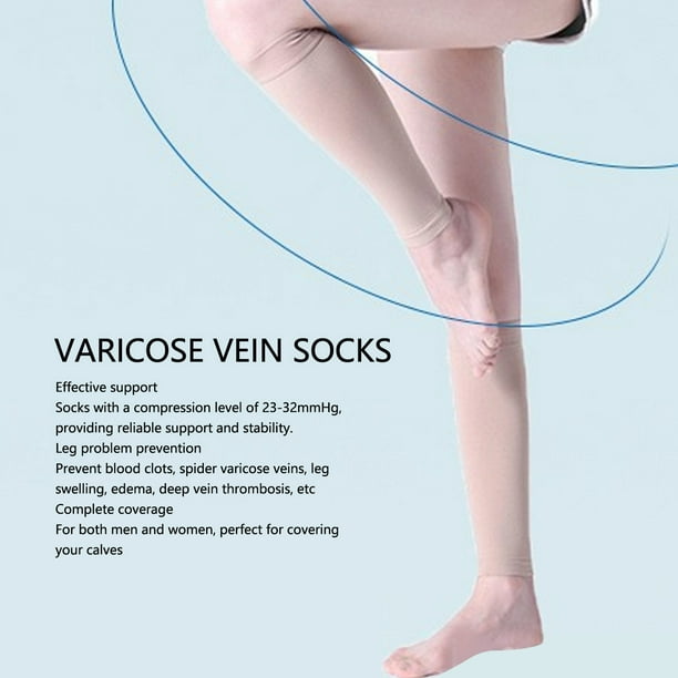 Knee High Compression Socks High Varicose Vein Stockings 23 To 32mmHg For  Men And Women Thigh High Length Dot Top, Open Toe, Beige Nursing Travel 