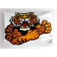 thumbnail image 1 of Tiger Pillow Sham Cartoon Styled Very Angry Muscular Large Cat Fighting Mascot Animal Growling Print, Decorative Standard Queen Size Printed Pillowcase, 30 X 20 Inches, Black Orange, by Ambesonne, 1 of 2