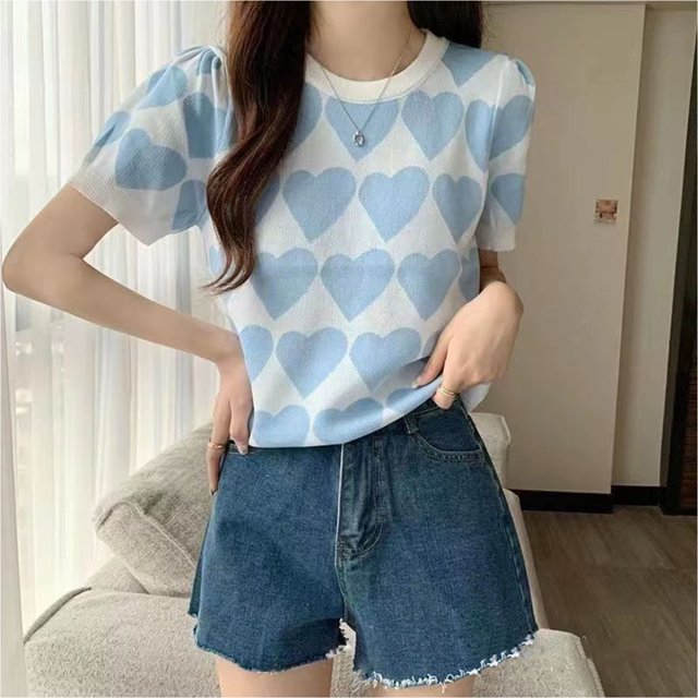 Pulóver Manga Corta Fiudx Amor Impreso Casual Mujer
