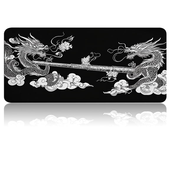31.5x11.8 Inch Large Mouse Pad for Desk, Decorative Two Dragon Sketch Keyboard Mat, Non-Slip Rubber Base XXL Mousepad