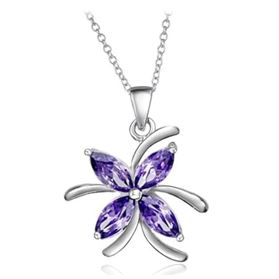 KATGI Fashion Purple Austrian Crystal Angel Star with Flower Pendant Necklace