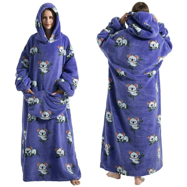 Blanket Hoodie Sweatshirt with Pocket Lining Fluffy Oversized Blanket Hoodie Cute Print Wearable Hooded Blanket Cozy Warm Hoodie Sweater Blanket One Size Wearable Blanket Unisex Blue