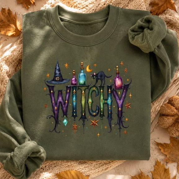 Halloween Shirt, Witchy Black Cat Sweatshirt, Magical Potion Hoodie, Spooky Gothic T-Shirt, Halloween Gift for Witches and Cat Lovers