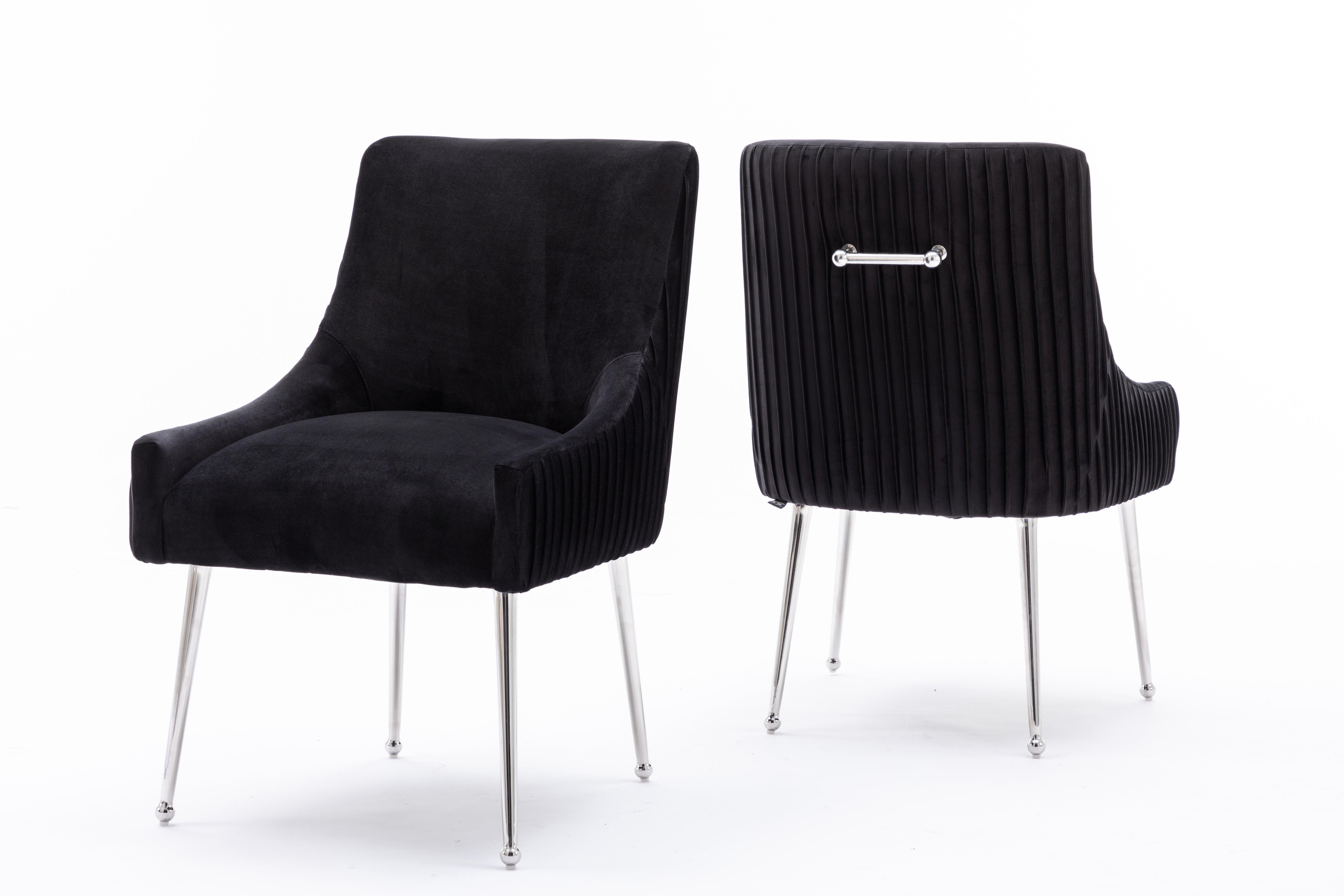 Velvet tufted dining chair silver metal leg side chair