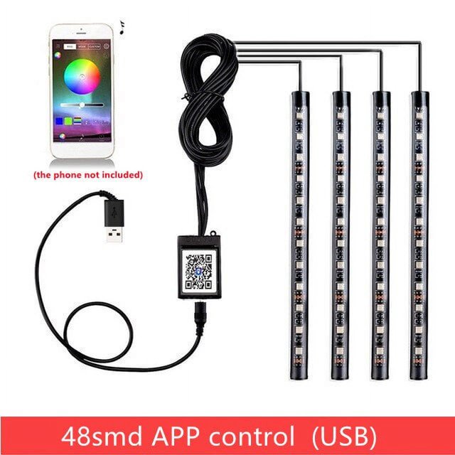 Luz Led ambiental de pie de coche con USB, encendedor de cigarrillos, retroiluminación, Control de música, aplicación RGB, luces de ambiente decorativas para Interior automático