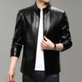 thumbnail image 4 of Chaqueta de cuero de otoño e invierno para hombre, nueva chaqueta de cuero suave y delgada con cuello alto, ropa para hombre, 4 of 4