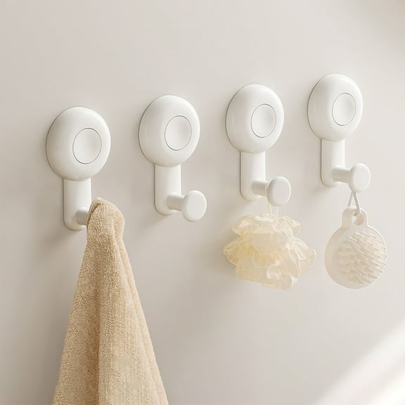 Adhesive Hooks, Black Round Self Adhesive Wall Hooks Small Stick on Hooks Waterproof Shower Sticky Towel Hooks for Bathroom Kitchen Livingroom Camper 4 Pcs