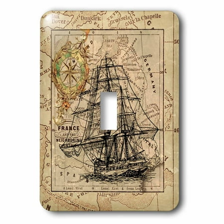 Ship Map - 3dRose Image of Black Ghost Ship On Vintage European Map - Single Toggle Switch