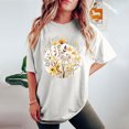 thumbnail image 4 of LEBONYARD Womens Summer Tops Clearance under $5,Tops for Women Trendy Sexy up to 50% off,Women's Fashion Summer Round Neck Drop Sleeves Leisure Short Sleeve Flower Printing Tops White S, 4 of 7