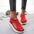 thumbnail image 4 of Women's Thick Soled Sandals Non-Slip Hollow Mesh Sandals Slip On Peep Toe Plus Size Wedge Sandals Indoor Outdoor Ladies Summer Casual Shoes Red 5-5.5, 4 of 6