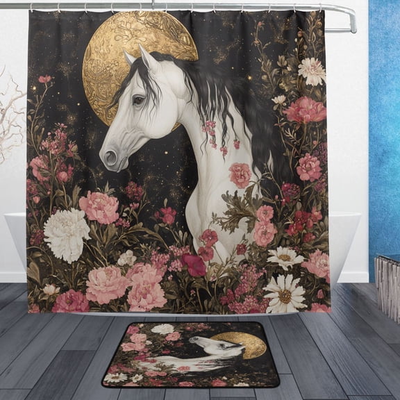 BZSMCE Shower Curtain and Bath Accessory Set,Moonlit Mare Pattern