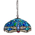 thumbnail image 3 of Tiffany Pendant Light 2 Light 16 Inches Wide Antique Blue Dragonfly Style Stained Glass Hanging Lamp for Dining Room Kitchen Island Home Farmhouse, 3 of 8