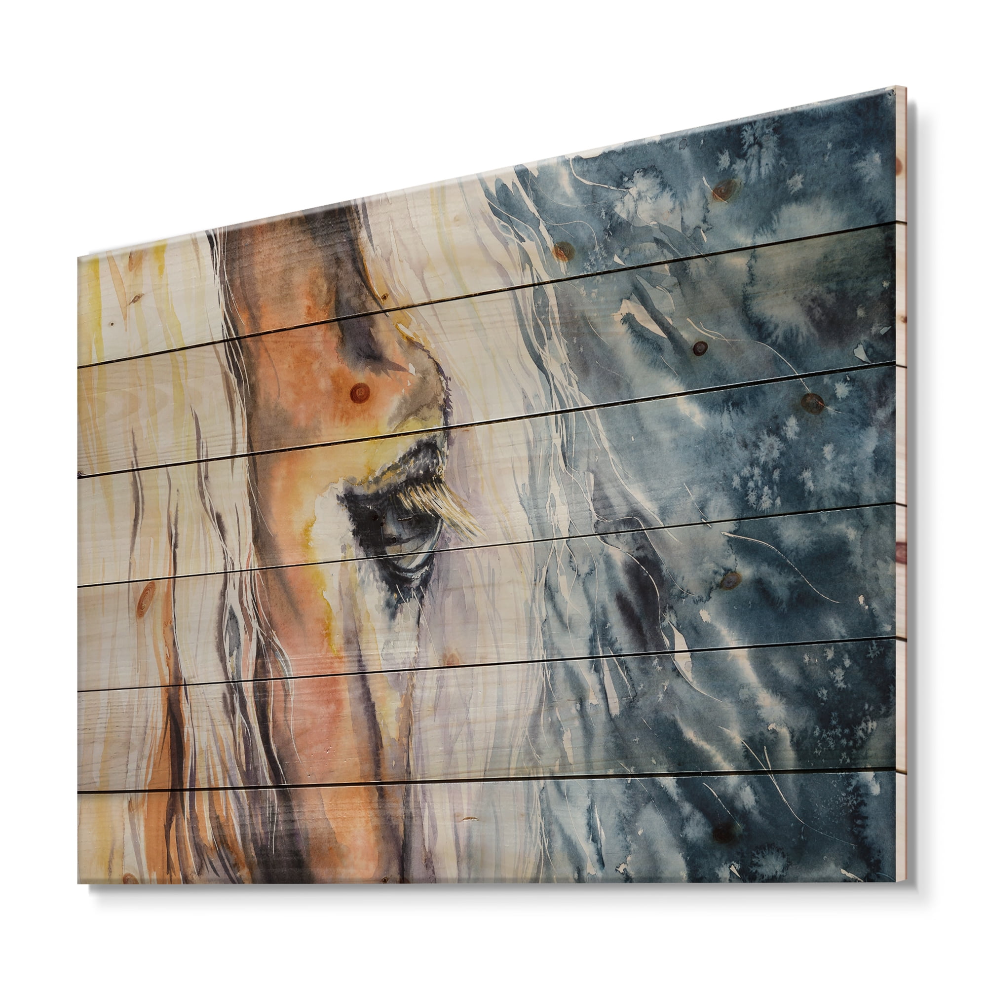Designart 'Abstract Close-Up of A Beautiful Horses Eye II' Farmhouse Print on Natural Pine Wood