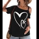 thumbnail image 2 of Camiseta de Mujer con Cuello Asimétrico, Corte y Estampado Gráfico, Corta. Negro XXL, 2 of 9