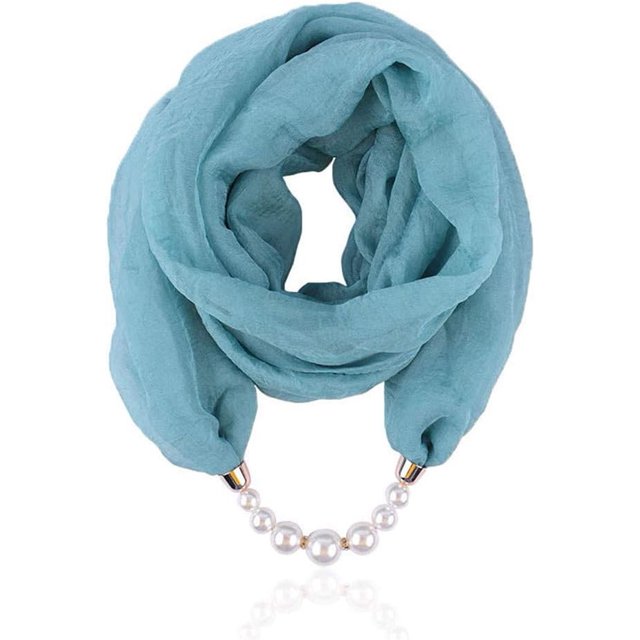 Collar de bufanda de estilo clásico para mujer, bufandas infinitas de gasa sólida, colgante de perlas, accesorios de joyería (sc0036)