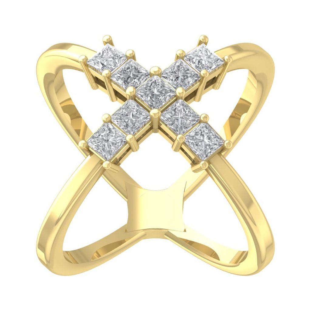Araiya Fine Jewelry 10K Yellow Gold Princess-shape Lab Grown Diamond Criss Cross X Band Ring ( 1 1/2 cttw, D-F Color, VS Clarity) Size 10