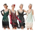 thumbnail image 2 of Vestido estilo flapper vintage de los años 20 con escote en V y doble borla, disfraz de Gran Gatsby para cosplay, fiesta de cóctel, baile de Charleston, vestido con lentejuelas y tachuelas, 2 of 5