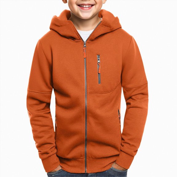 mgoYE Boys Hoodies - Kids Long Sleeve Hooded Sweatshirts Teens Pullover Tops Clothes(Orange,12-13 Years)
