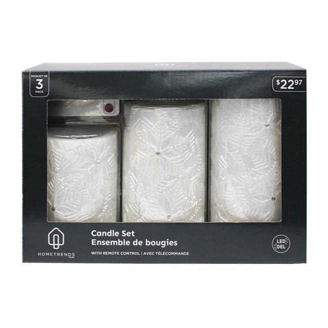 Hometrends Pearlescent Snowflake with Gem LED Pillar Candle Set with Remote Control