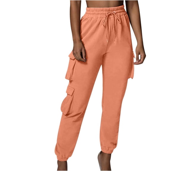 Plebaso Cargo Pants for Women Solid Color High-Waisted Multiple Pockets Overalls Trousers Ladies Workout Out Sports Pants