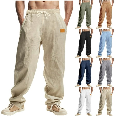 Yaltungu Pants for Men Elastic Waist Straight Leg Loose Fitting Lightweight Beach Pants Work Casual Trousers
